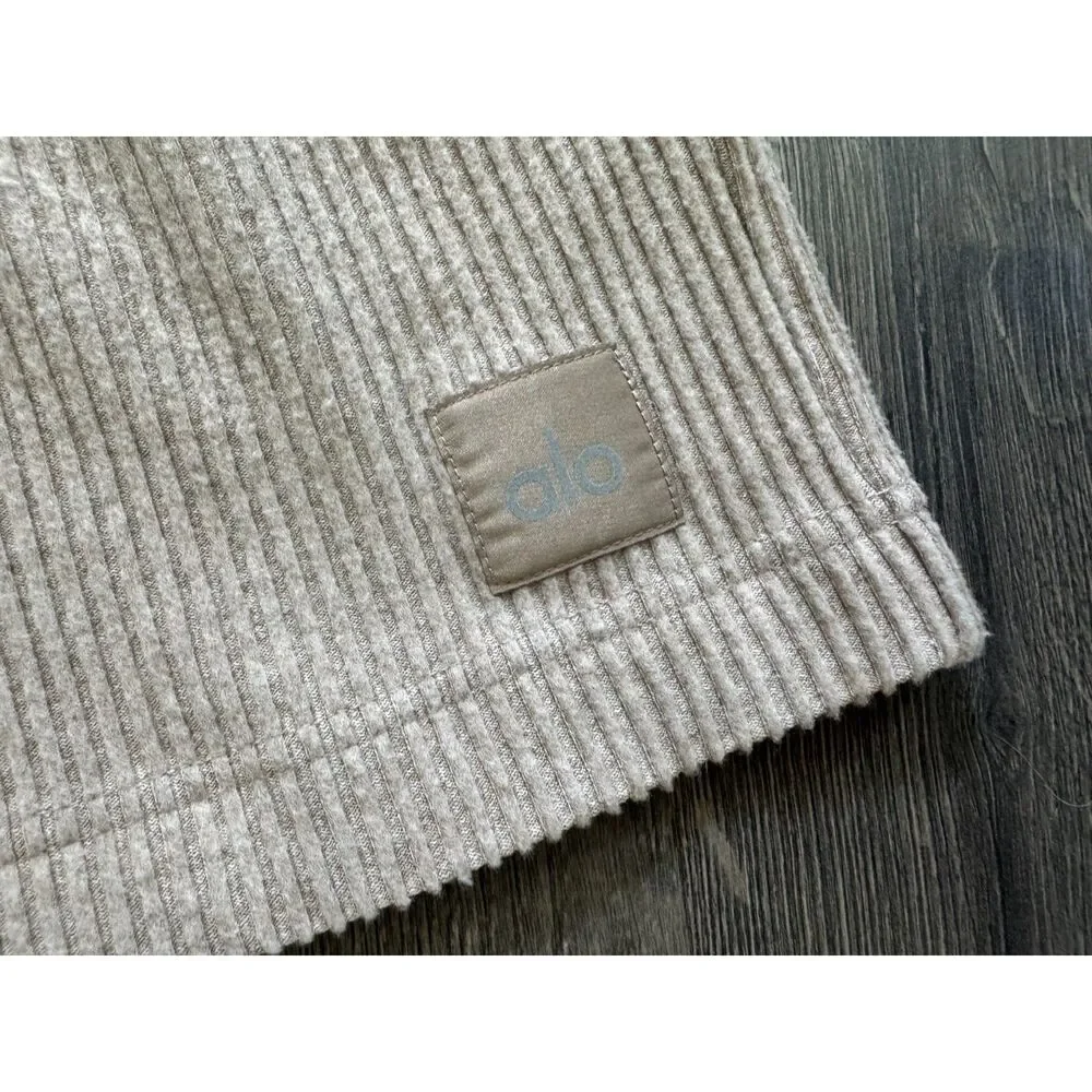 Alo Yoga Muse Ribbed High Waist Athletic Shorts Gravel Heather Tan Gray Brown XS